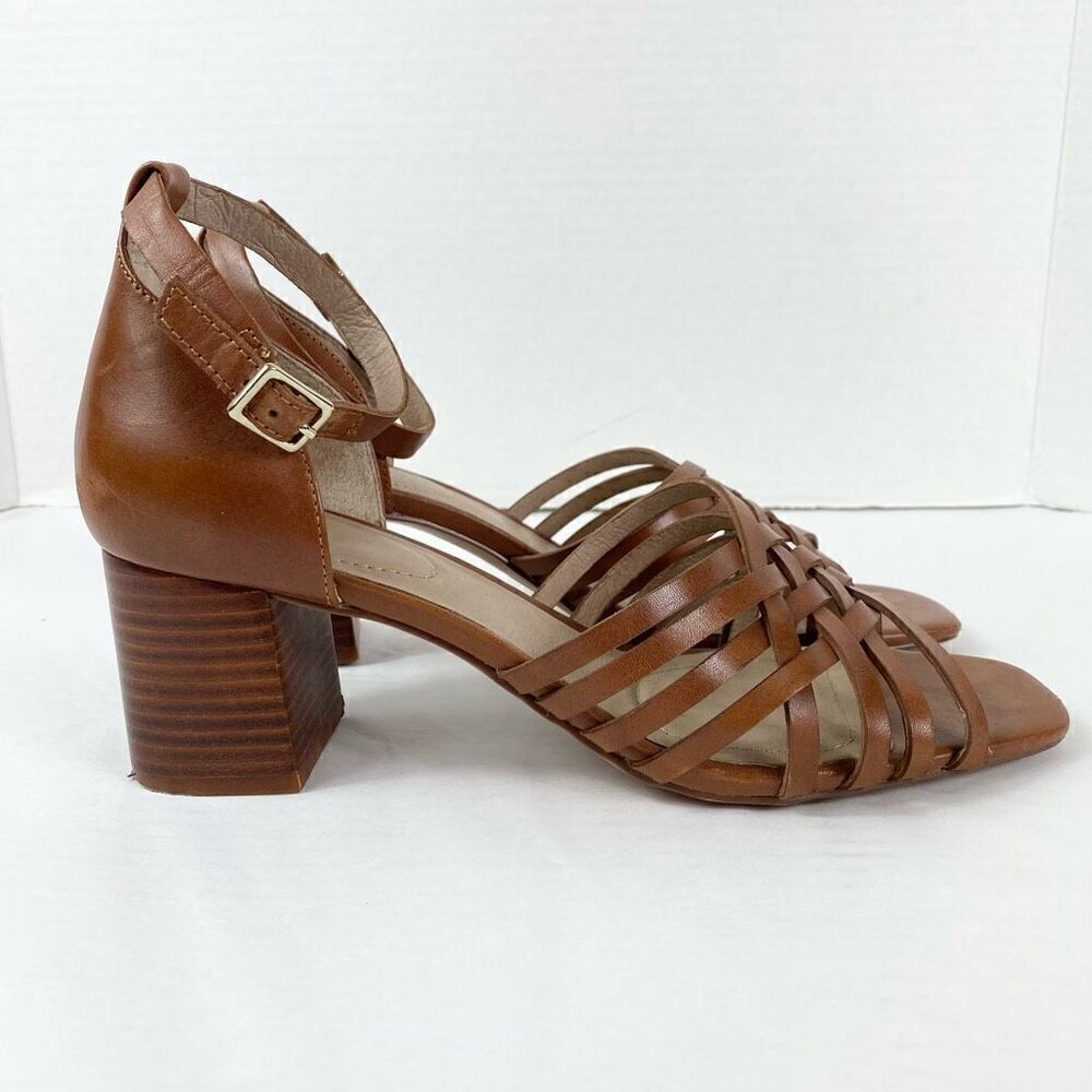 J. Jill Brown Strappy Genuine Leather Block Heeled Open Toe Sandals Size 8 - Picture 3 of 10